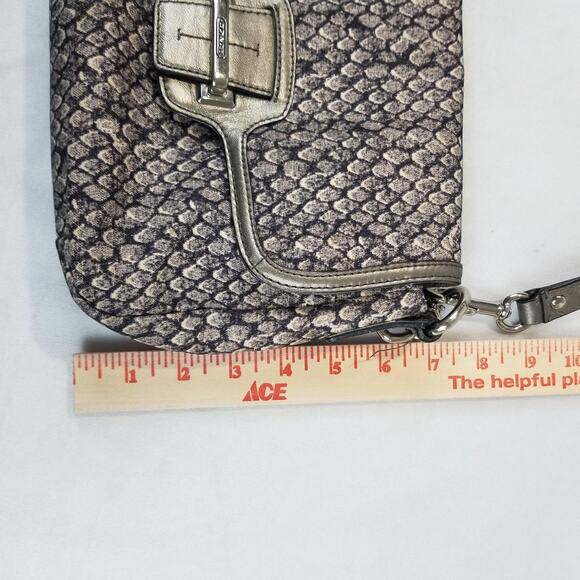 Coach Crossbody Bag Womens Gray Silver Snakeskin Print Leather Trim Flap F20036 - Picture 11 of 13
